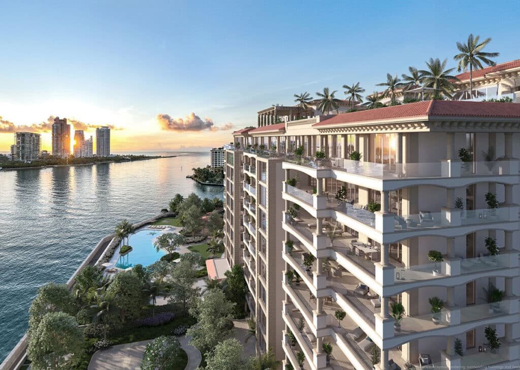six fisher island building aerial view